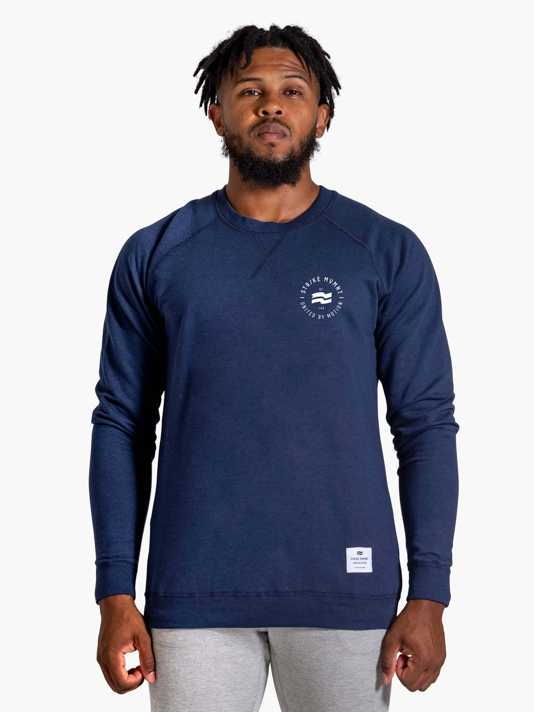 Strike MVMNT Men s Classic Crewneck Sweatshirt in Navy Stamp Logo XL Navy Blue Terry Fleece