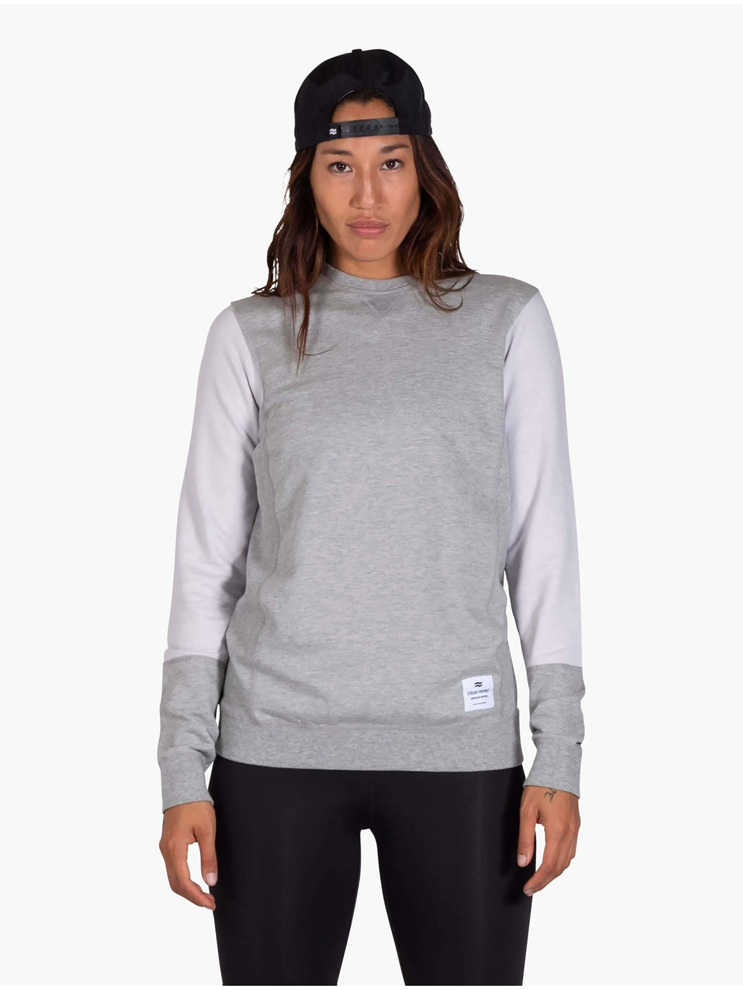 Women s Fitted Crewneck Sweatshirt Grey and Chalk White STRIKE MVMNT