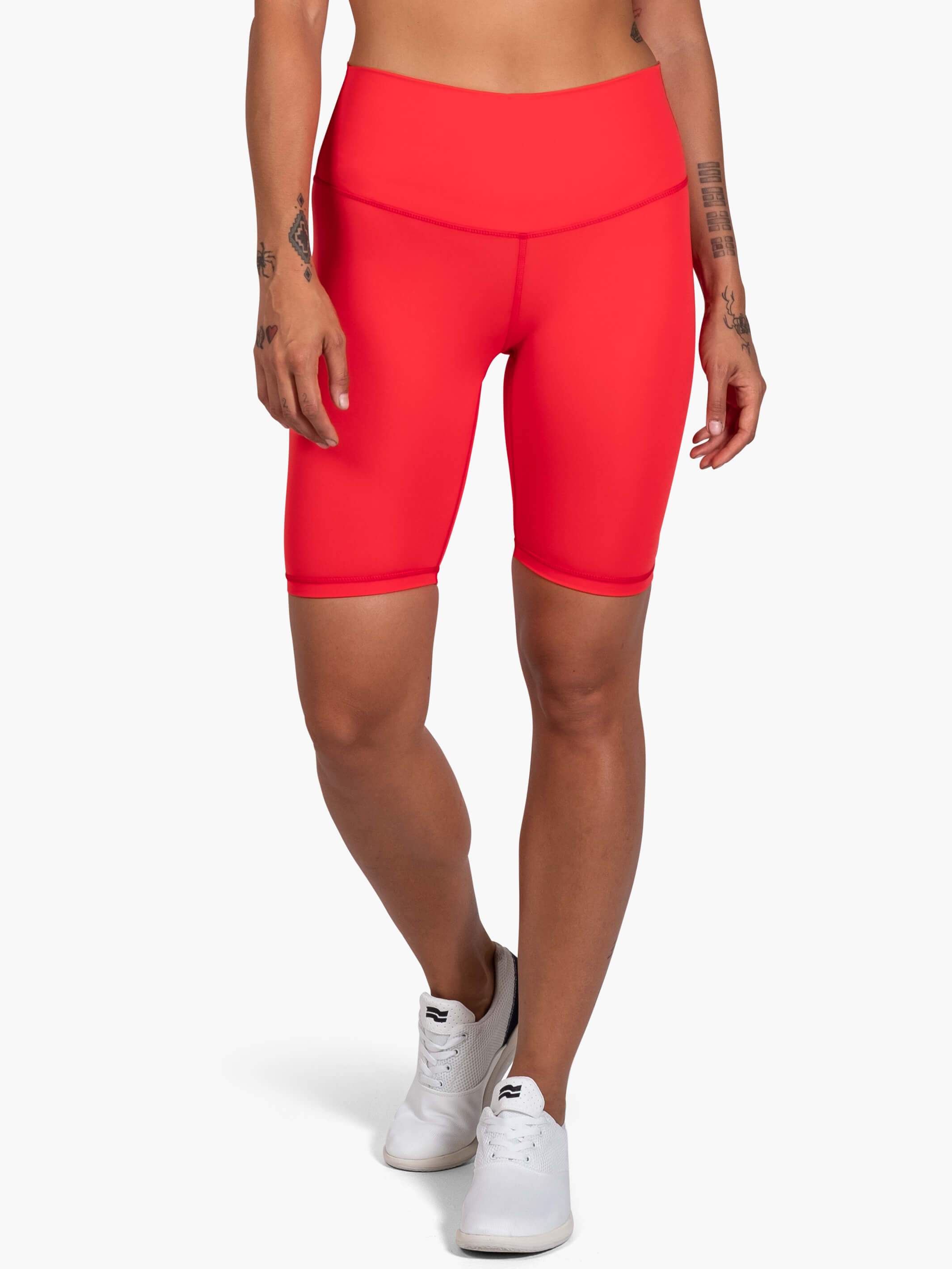 ☆NERDY☆ Women's Glossy Track Shorts Red womens-red-techstretch-biker-